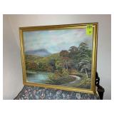 FRAMED OIL ON CANVAS, MOUNTAIN LANDSCAPE SCENE, SE