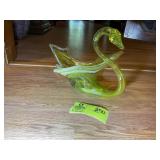 VINTAGE BLOWN GLASS SWAN BOWL, YELLOW, 15 IN X 13