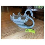 VINTAGE BLOWN GLASS SWAN BOWL, WHITE, 11 IN X 8 IN