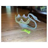VINTAGE BLOWN GLASS SWAN BOWL, ORANGE AND YELLOW,