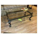 METAL FRAME GLASS TOP COFFEE TABLE, 30 IN X 50 IN