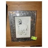 FRAMED AND MATTED DRYPOINT ETCHING WITH GILDING TI