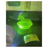 VINTAGE URANIUM GLASS, RESTING PONY, 4.5 IN TALL