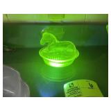 VINTAGE URANIUM GLASS, RESTING PONY, 4.5 IN TALL