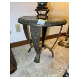 GLASS TOP METAL FRAMED SIDE TABLE, APPROX 21 IN DI