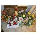 GROUP OF ARTIFICIAL FLOWERS, WREATH