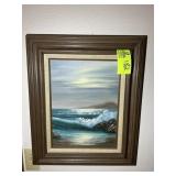 FRAMED AND MATTED, OIL ON CANVAS, OCEAN SCENE, BY