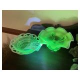 PAIR OF URANIUM GLASS CANDY DISHES