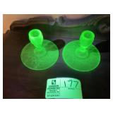 PAIR OF URANIUM GLASS CANDLE STICK HOLDERS