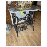 HOME MADE TABLE, GRANITE TOP, PEDAL SINGER SEWING