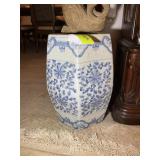 BLUE AND WHITE CERAMIC TYPE PLANT STAND, APPROX 12