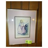 FRAMED AND MATTED WOOD CUT PRINT TITLED, BEATRICE