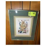FRAMED AND MATTED WOOD CUT PRINT TITLED, GLUTTONY,