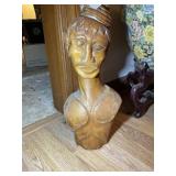 CARVED WOODEN BUST MARKED MONKEY POD, 18 IN TALL