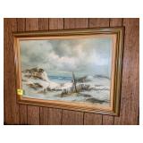 FRAMED OIL ON CANVAS, BEACH SCENE, SIGNED D. SAMUE