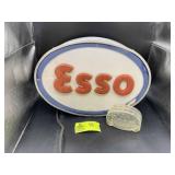 ESSO PLASTIC COIN BANK AND ESSO BACKLIT SIGN 19 IN
