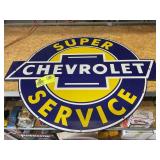 LARGE ENAMEL CHEVROLET SUPER SERVICE METAL SIGN, 3