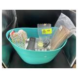 BLUE TUB WITH MISC PAPER GIFT BOXES/TAKE AWAY BOXE