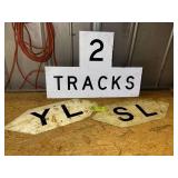 GROUP OF MISC RAILROAD SIGNS, 2 TRACKS 27 IN X 18