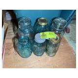GROUP OF BLUE GLASS CANNING JARS