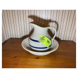 SMALL WATER PITCHER 10 IN AND BASIN 12 IN DIAMETER