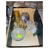BOX WITH MISC GLASSWARE INCLUDING, FRUIT BOWL, COO