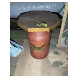 LARGE METAL MILK JUG WITH WOOD TABLE TOP, 18 IN X