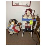 GROUP INCLUDING MISC DOLLS, WOODEN HIGH CHAIR, DOL