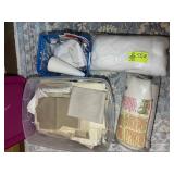 GROUP OF QUILTING ITEMS, BATTING, FABRIC SQUARES