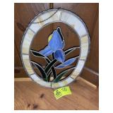 FLORAL THEMED DECORATIVE STAINED GLASS, 17 IN X 13