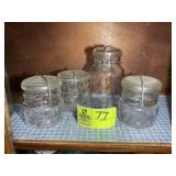 GROUP OF BALL AND ATLAS CLEAR GLASS CANISTERS, GLA