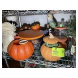 SHELF WITH MISC CHRISTMAS AND FALL THEMED Dï¿½COR, P