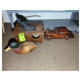 GROUP INCLUDING WOOD DUCK, NUT CRACKER ON WOOD BOX