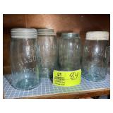 GROUP OF VINTAGE BLUE GLASS MASON JARS, 3 WITH ZIN