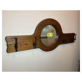 WOODEN FRAMED MIRROR AND COAT RACK, WALL HANGING,