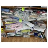 3 SHELVES OF SEWING RELATED ITEMS, CROSS STITCH, N