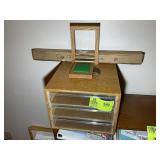 3 DRAWER WOODEN STORAGE BOX WITH PLASTIC TRAYS AND