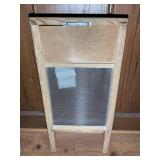SMALL WOOD AND GLASS WASHBOARD, MARKED VICTORY, 8.