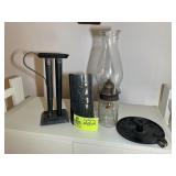 GROUP OF CANDLE RELATED ITEMS, MOLD, SHADE, HOLDER