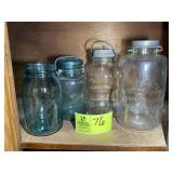 GROUP OF VINTAGE GLASS CANNING JARS, ONE ZINC AND