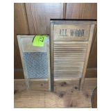 PAIR OF SMALL WASH BOARDS, WOODMARKED ALL WOOD 8.5