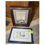 PAIR OF FRAMED ART, PRINT 11 IN X 16 IN AND NEEDLE