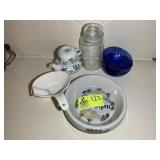 MISC GROUP INCLUDING, BLUE GLASS BOWLS, TEAPOT, CE
