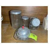 VINTAGE CANISTER SET, COVERED DISH