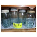 GROUP OF VINTAGE QUART BLUE GLASS MASON JARS, 3 WI