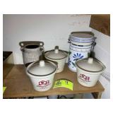 GROUP OF MISC CROCKS [ANGUS BARN], CANISTER, JAR