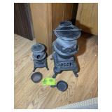 PAIR OF SALESMAN SAMPLE CAST IRON WOOD STOVES, 15