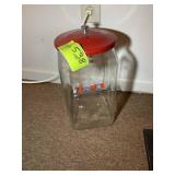 VINTAGE LANCE JAR WITH METAL LID, 15 IN TALL