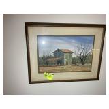 FRAMED AND MATTED PRINT, BARN SCENE, SIGNED BISSET