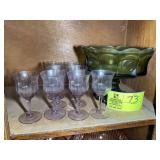 GROUP OF DECORATIVE COLORED GLASS, STEMMED GLASSES